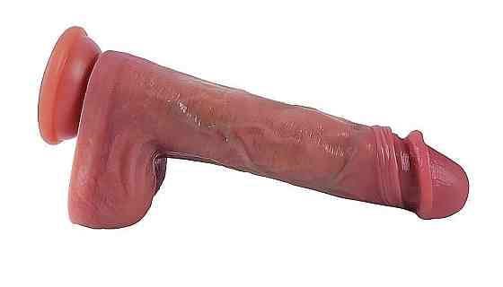 Фаллоимитатор с мошонкой на присоске, из мягкого двухслойного силикона OYO - Dildo Double Layer Silicone YQW-022 (длина 19 см, Sex Киев
