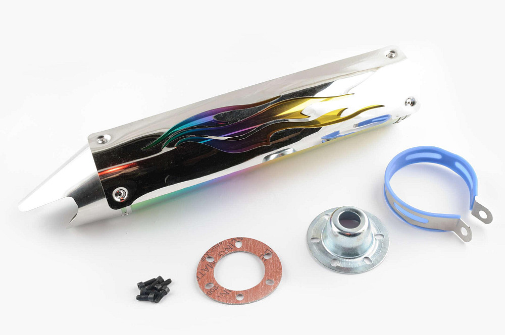 Глушник (тюнінг) 420 * 100mm, кріп. Ø78mm (нержавіюча сталь, полумя, з накладкою, прямоток, mod:1) Київ - фото 1