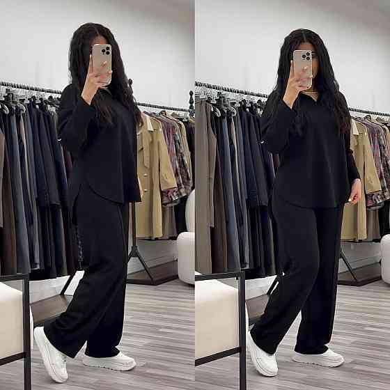 Жіночий стильний повсякденний костюм з V-вирізом двонитка Шоколад, 64/66 Одеса