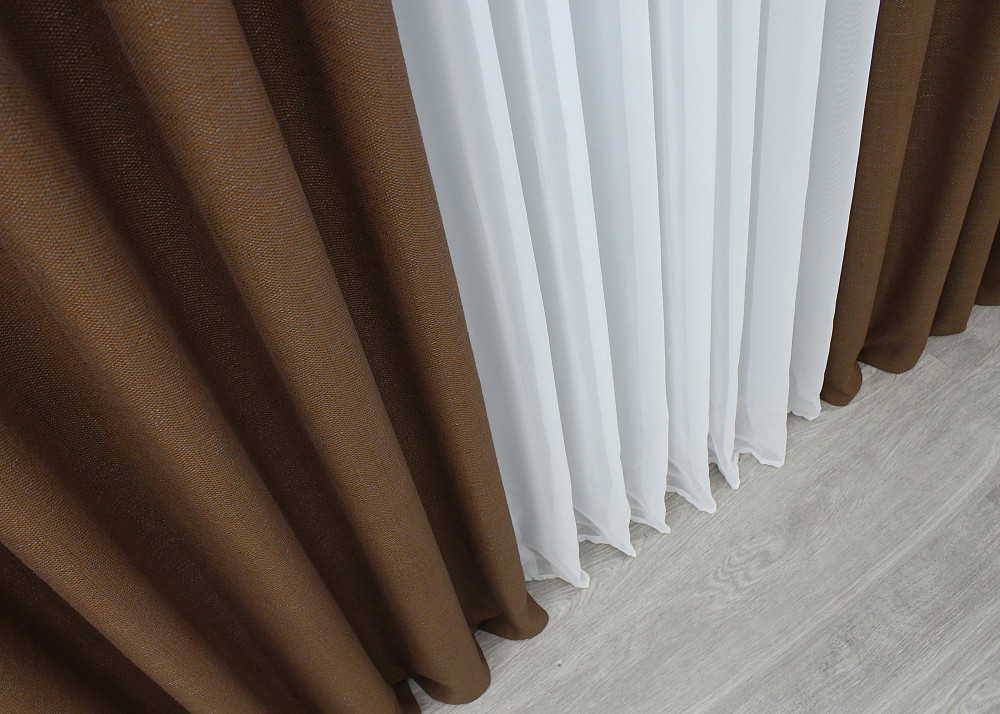 Комплект готовых штор VR-Textil Лен рогожка № 1422ш Светло-коричневый 150х270 см 2 шт (33-0307) Киев - изображение 7