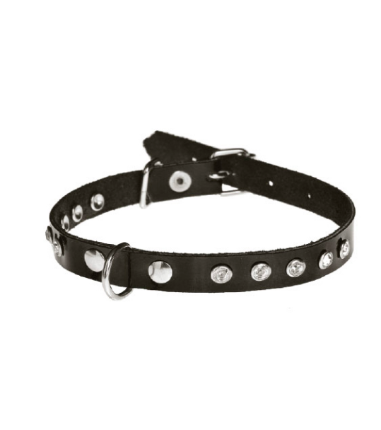 Нашийник 1811 10мм "Елегант" шкіра одинарний прикрашений стразами, Чорний Вінниця - фото 1