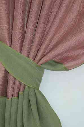 Кухонные шторы VR-Textil № 073к с ламбрекеном и подхватами розово-золотистый с оливковым 270х170 см (52-0382) Киев