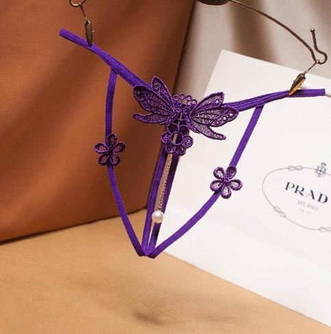 Трусики з розрізом та бусинками квіточками метеликами універсальний фіолетовий Київ - фото 1