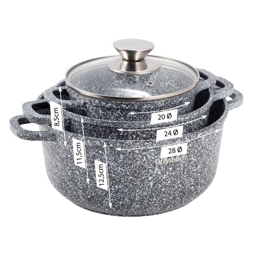 Набір каструль 7 предметів (каструлі d20-2,3л/d24-4,5л/d28-6,5л + прихватки) Ofenbach Житомир - фото 5
