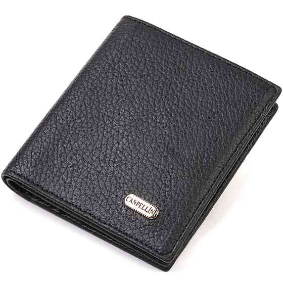 Классическое портмоне для мужчин из натуральной зернистой кожи Черное (CANPELLINI) Киев