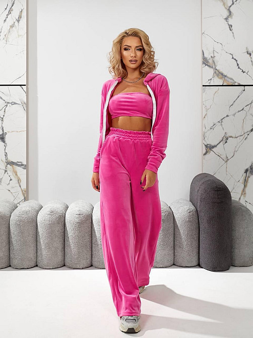 Женский повседневный велюровый костюм двойка качественный велюр Розовый, 46/48 Одесса - изображение 1