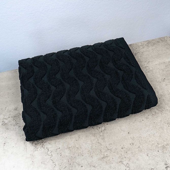 Комплект махрових рушників Жакардових Хвиля 2шт GM Textile 50х90см, 70х140см 500г/м2 (Чорний) Суми - фото 6