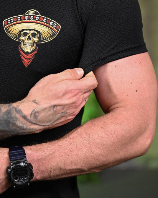 Тактическая мужская потоотводящая футболка картинка принт Мексиканец черная 54 Одесса - изображение 10