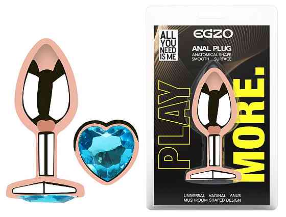 Анальная пробка с кристаллом EGZO - Rose Gold Heart Plug Aqua size M Sex Aura Киев