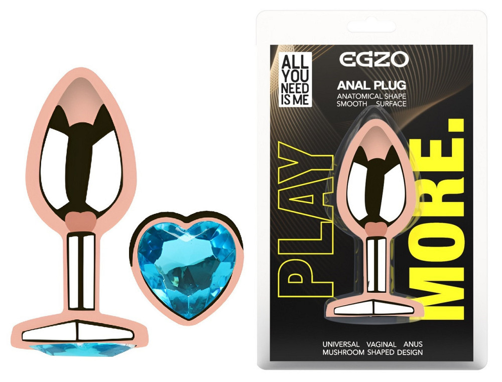 Анальная пробка с кристаллом EGZO - Rose Gold Heart Plug Aqua size M Sex Aura Киев - изображение 1
