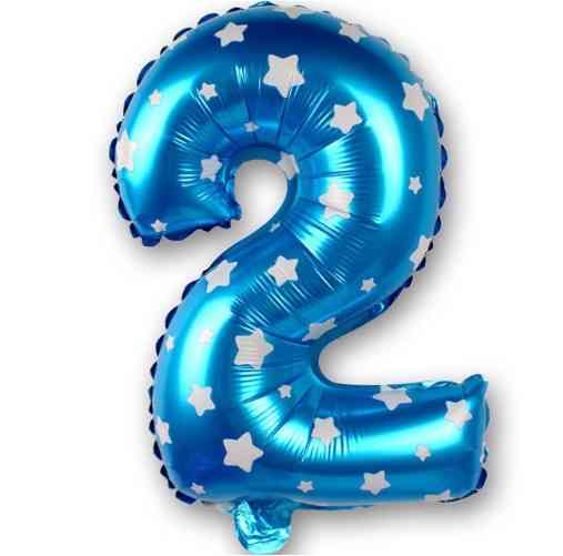 Шарик цифра 2 фольгированная со звездочками 32 дюйма голубой Киев