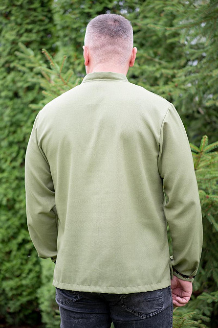 Вишиванка чоловіча лляна, хакі, довгий рукав, топ Крохатушка одяг Київ - фото 2