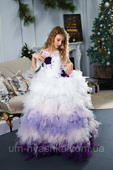 Лавандовое нарядное платье омбре с рукавчиками 140-158 Кривой Рог - изображение 3