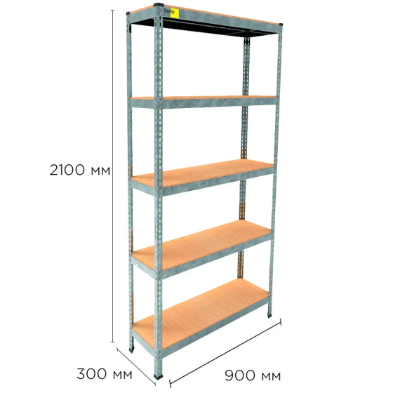 Металевий стелаж Emby Light Series (розмір 2100х900x300мм) 5 полиць ДСП до 100кг Оцинкований Київ