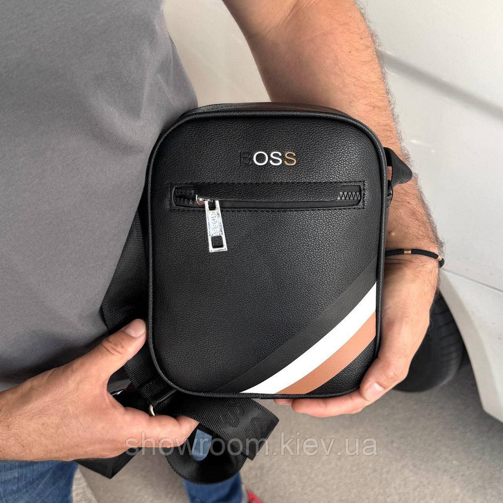 Мужская брендовая черная сумка Boss (6602) Киев - изображение 3