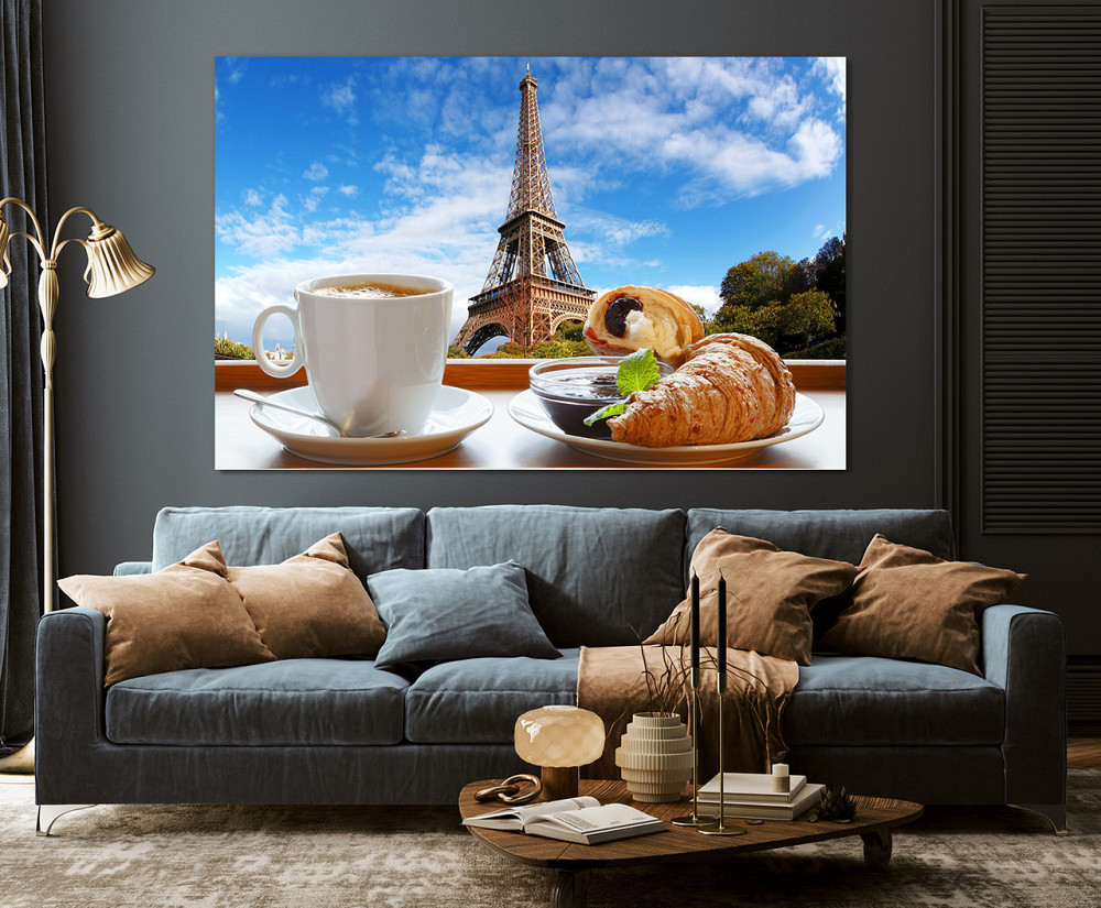 Картина полотно у вітальню / спальню  Кава з круасанами в Парижі    MLP_382 ( 60х30см ) Київ - фото 3