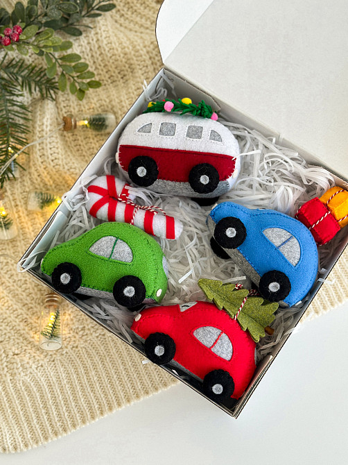 Новогодняя елочная игрушка из фетра ручной работы Машинка с конфетой 11 см Киев - изображение 7