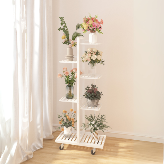 Підставка для рослин, полиця для квітів в кімнату, стелаж на колесах, металевий на 7 ярусів, білий Кам'янець-Подільський
