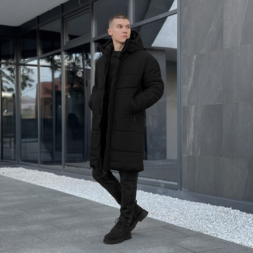 Парка зимняя мужская куртка удлиненная теплая с капюшоном Pobedov Legas черная L Одесса - изображение 2