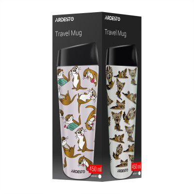 Термокружка Ardesto Coffee Time Animals Yorkie 450мл, нержавіюча сталь, сіро-бежевий (AR2645YT) Вінниця - фото 4