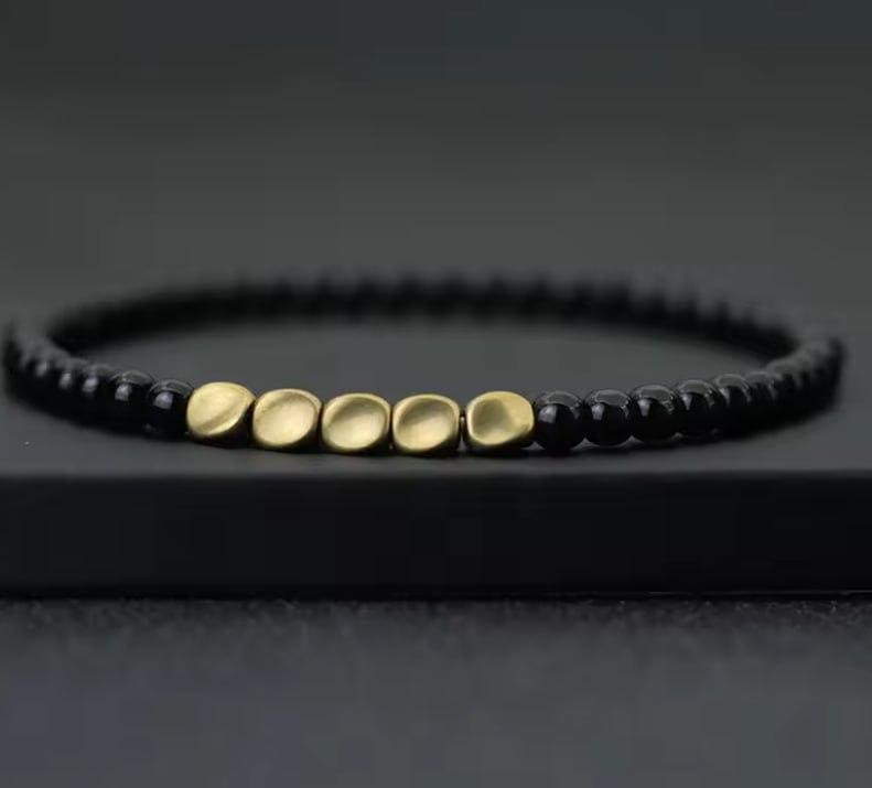 Браслет из натурального обсидиана с медными бусинами, мужской браслет из камня на резинке Киев - изображение 1