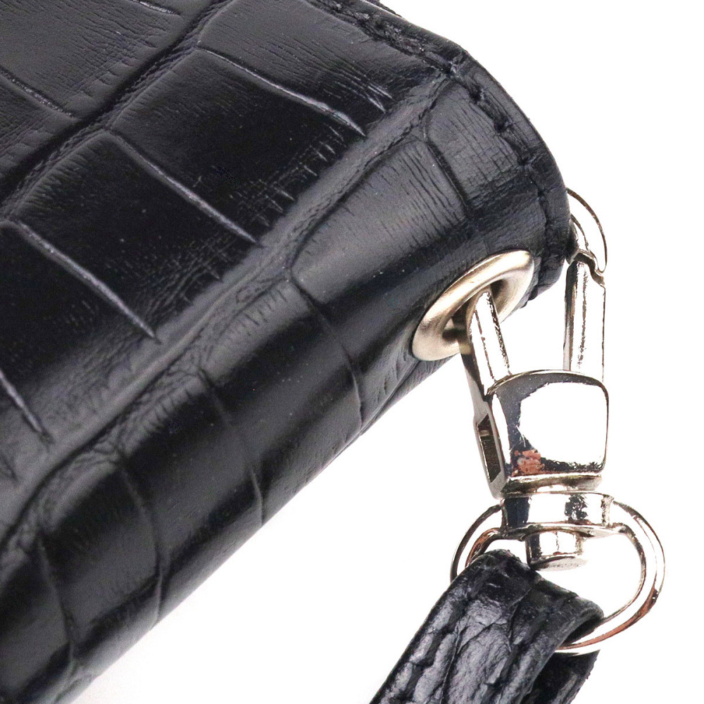 Горизонтальный кошелек для женщин из натуральной фактурной кожи под крокодила CANPELLINI 21623 Черный Киев - изображение 5