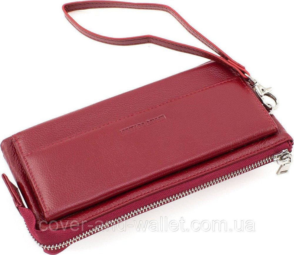 Женский кожаный кошелек клатч красного цвета на магнитах и молнии Marco Coverna MC 6052-2 Бордовый Киев - изображение 6
