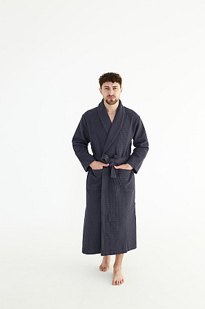 Чоловічий вафельний халат Ideal Textile довгий темно-сірий (56860614) 3XL Чернівці - фото 1