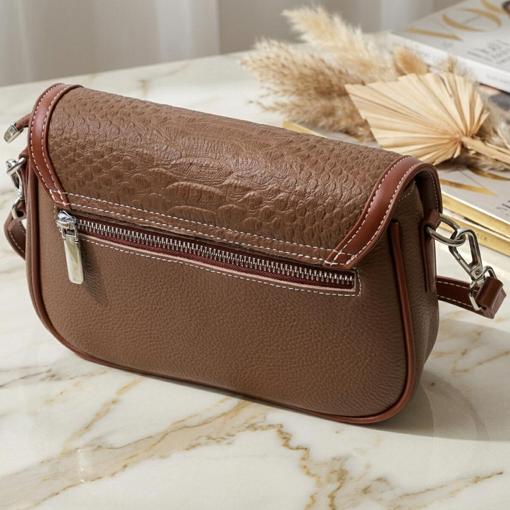 Жіноча сумка з фактурним клапаном з натуральної шкіри Vintage 22621 Коричнева Київ - фото 14