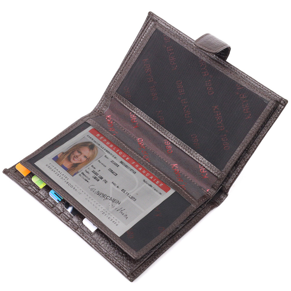 Вертикальное мужское портмоне с хлястиком из натуральной кожи KARYA 21192 Коричневый Киев - изображение 7