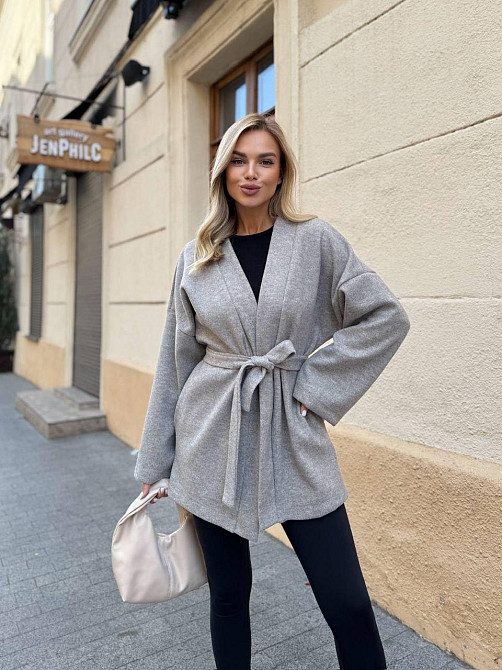 Жіночий теплий базовий кардиган із поясом турецька ангора-в'язка Бежевий, 42/44 Одеса - фото 1