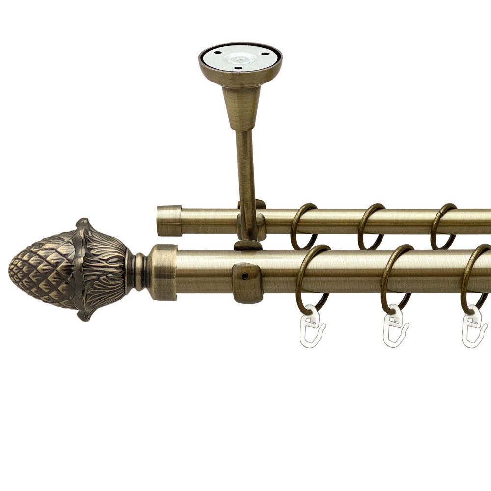 Карниз Orvit Цинара металевий дворядний відкритий до стелі гладка труба кільце металеве Антик 25\16 мм 200 см (00-00024429) Львів - фото 1