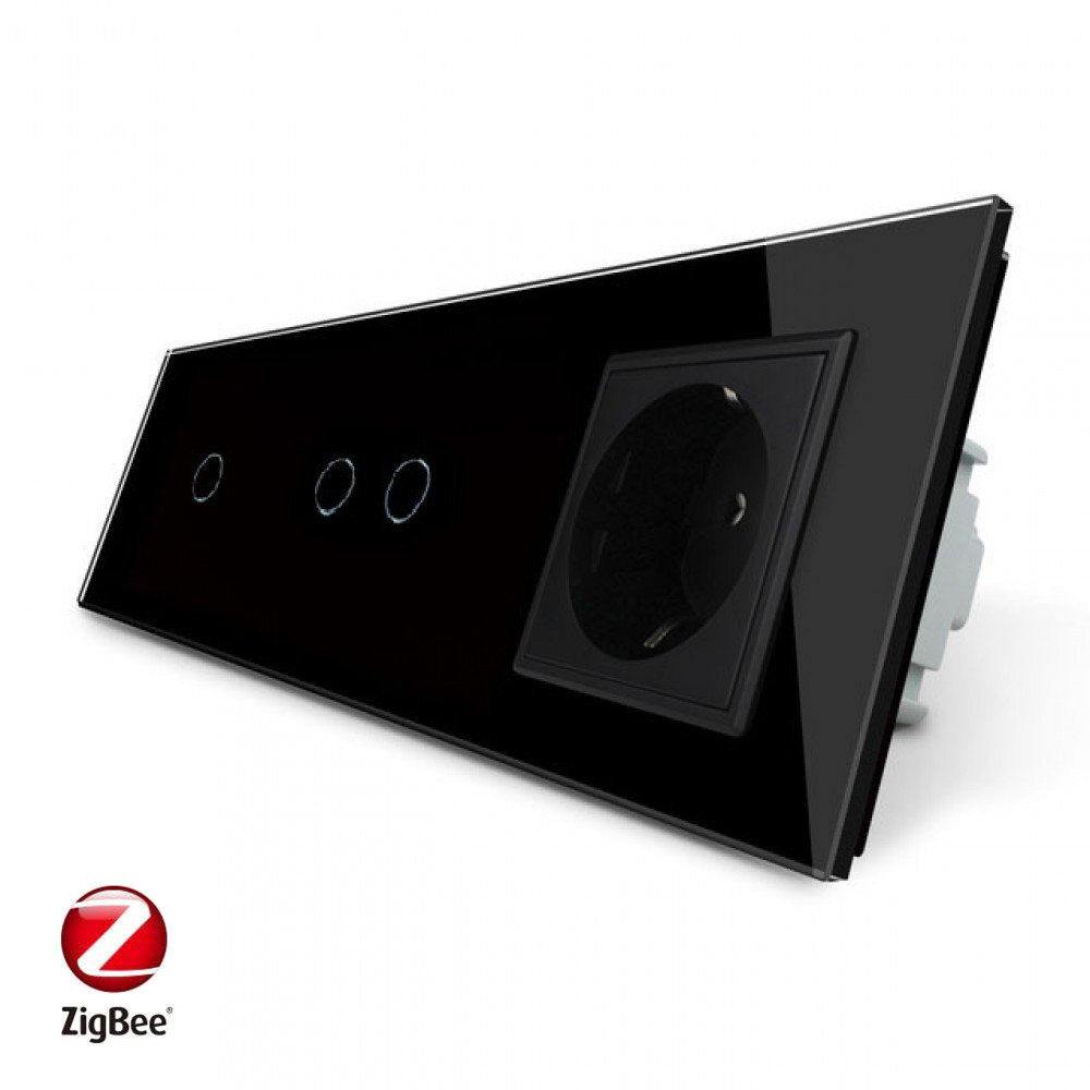 LIVOLO Розумний сенсорний ZigBee вимикач 3 сенсора (1-2) 1 розетка Livolo чорний скло (VL-C701Z Коломия - фото 1