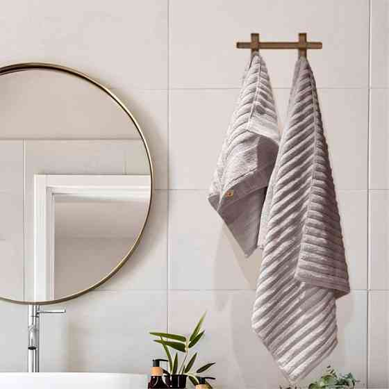 Набір 2 жакардові рушники Lovely Svi для ванної, 70 х 140 см и 50 × 90 см Oxford Stripe бежево - сірий (351124) Київ
