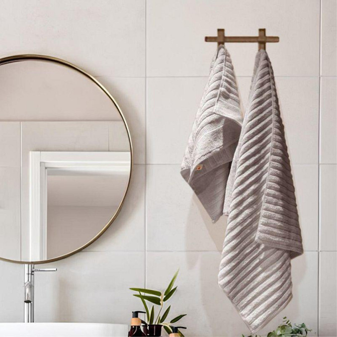Набір 2 жакардові рушники Lovely Svi для ванної, 70 х 140 см и 50 × 90 см Oxford Stripe бежево - сірий (351124) Київ - фото 2