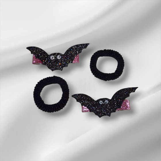 Набір 2 шпильки з кажаном 2 резинки для волос на Хелловін чорний Київ