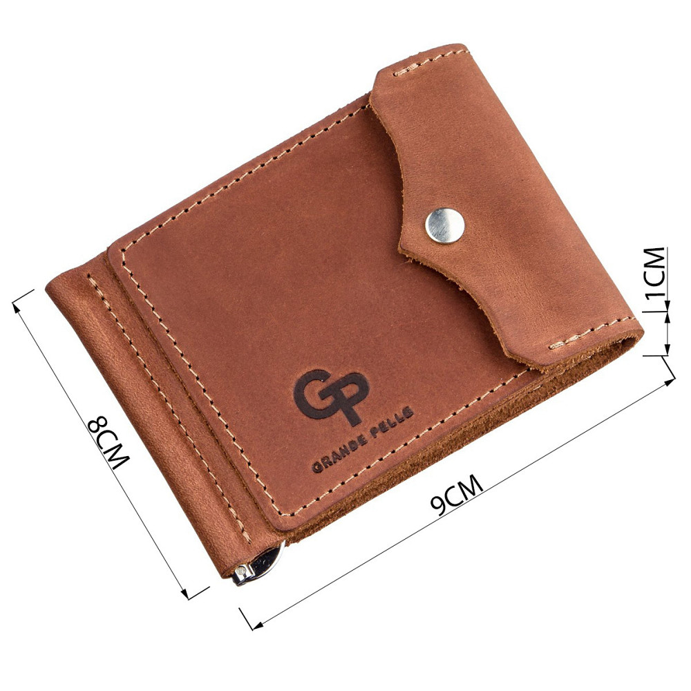 Компактный зажим для денег винтажный GRANDE PELLE 11239 Рыжий Киев - изображение 5