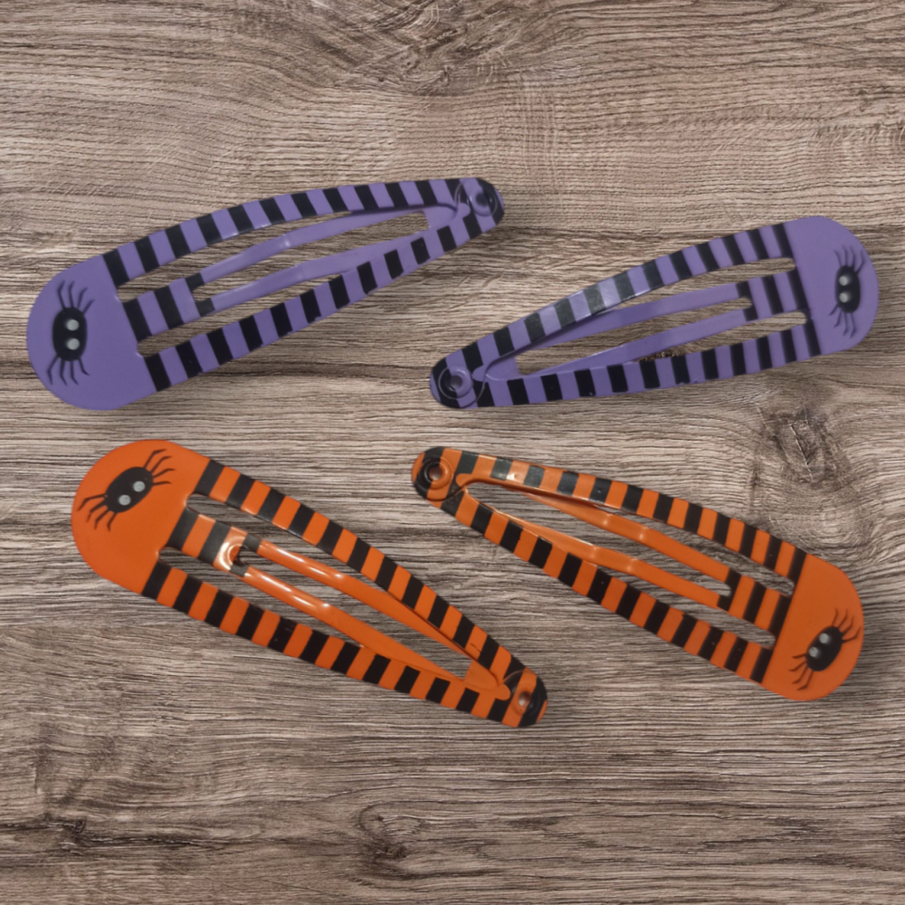 Набор 2 заколки с принтом фиолетовый и 2 заколки с принтом оранжевый для волос на Хэллоуин Киев - изображение 1