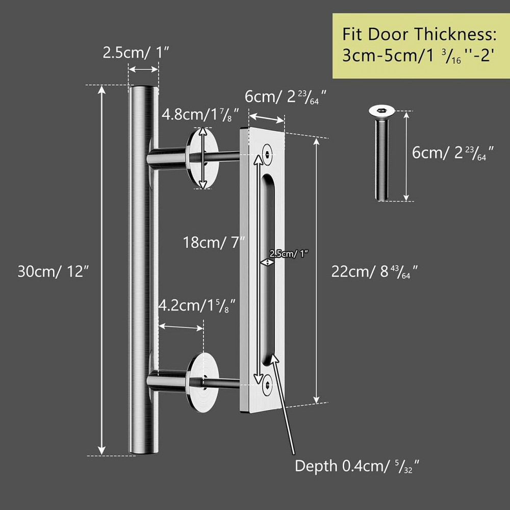 Дверна ручка для розсувних дверей 30 см подвійна двостороння врізна, нержавіюча сталь, срібляста з кріпленням Київ - фото 3