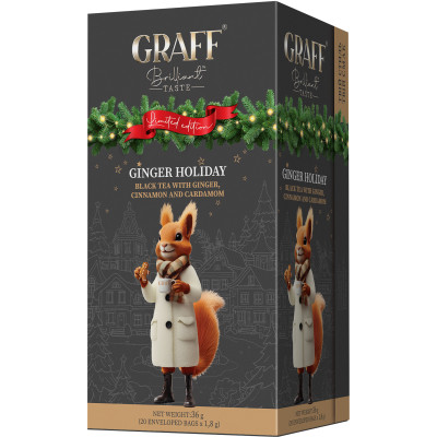 Чай Graff Ginger Holiday Чорний байховий з імбирем, корицею та кардамоном 20 саше по 1.8 г (4820279611433) Вінниця - фото 1