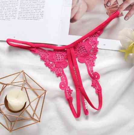 Трусики з бусинками та квітковим принтом one size малиновий Київ