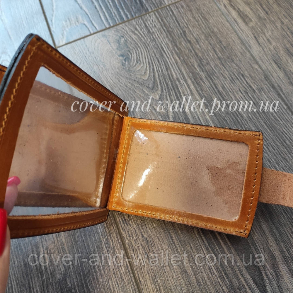 Шкіряна обкладинка на документи водія на кнопці рудого кольору ST Київ - фото 6