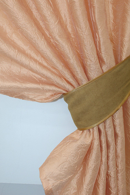 Кухонные шторы VR-Textil № 073к с ламбрекеном и подхватами персиковый с горчичным 270х170 см (52-0172) Киев - изображение 3