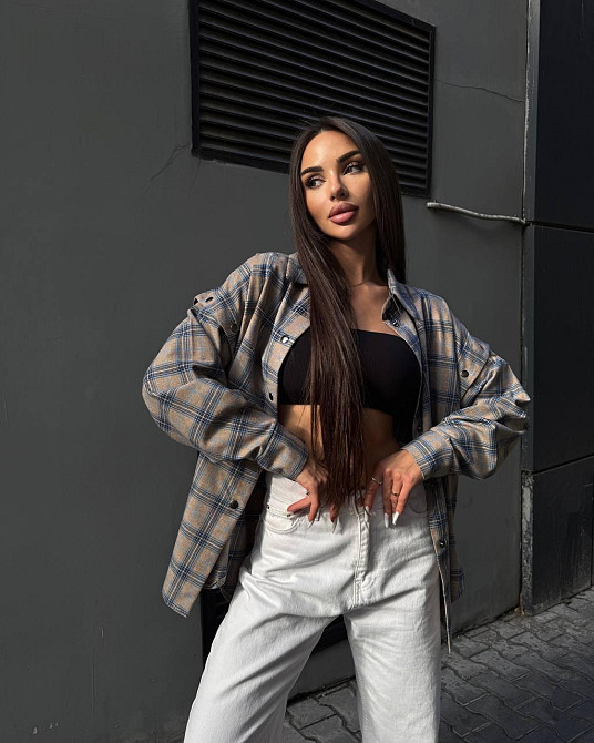 Жіноча повсякденна сорочка в клітинку турецька фланель беж-блакитний Одеса - фото 4