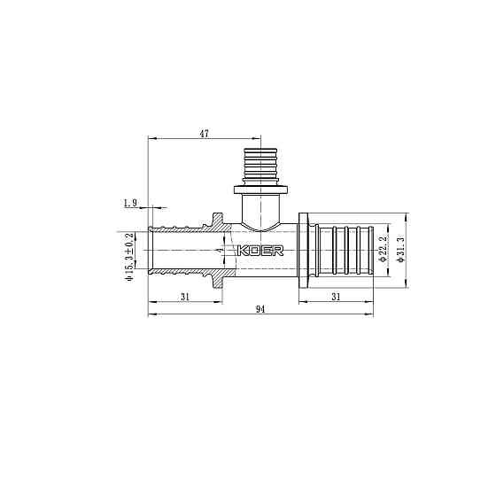 Трійник перехідний Koer KA.T25-16-25 - 25(3.5mm) x 16(2.2mm) x 25(3.5mm) (KR4890) Київ