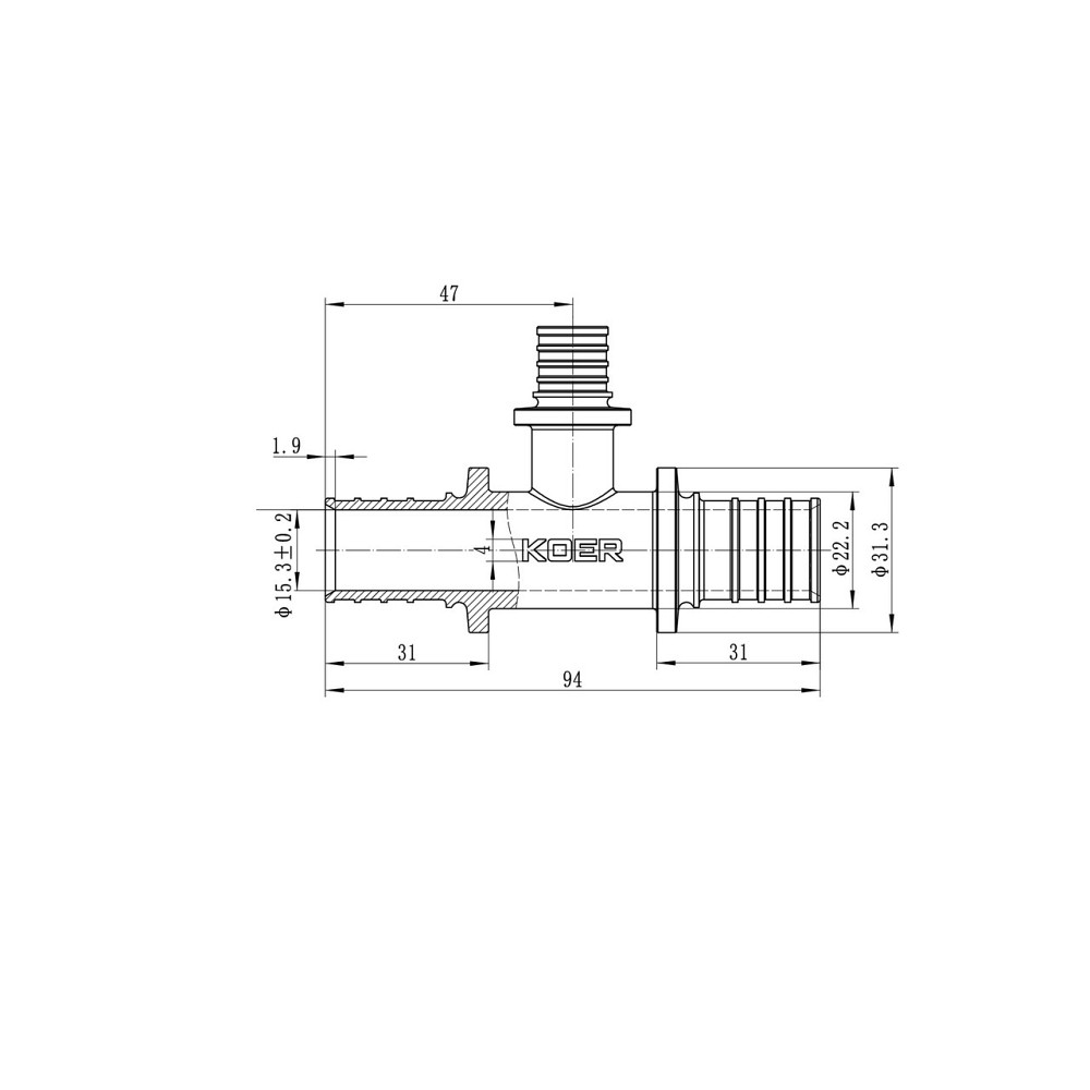 Трійник перехідний Koer KA.T25-16-25 - 25(3.5mm) x 16(2.2mm) x 25(3.5mm) (KR4890) Київ - фото 5