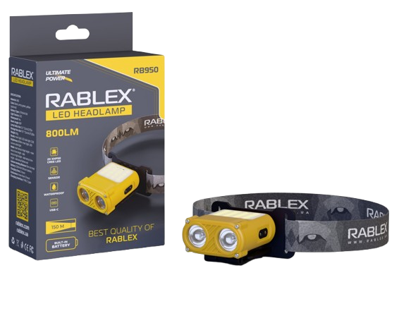 Налобний ліхтар Rablex RB950, червоний+біле світло, 2хXPL+16хCOB+1хRED COB, акум, Type-C Дніпро - фото 2