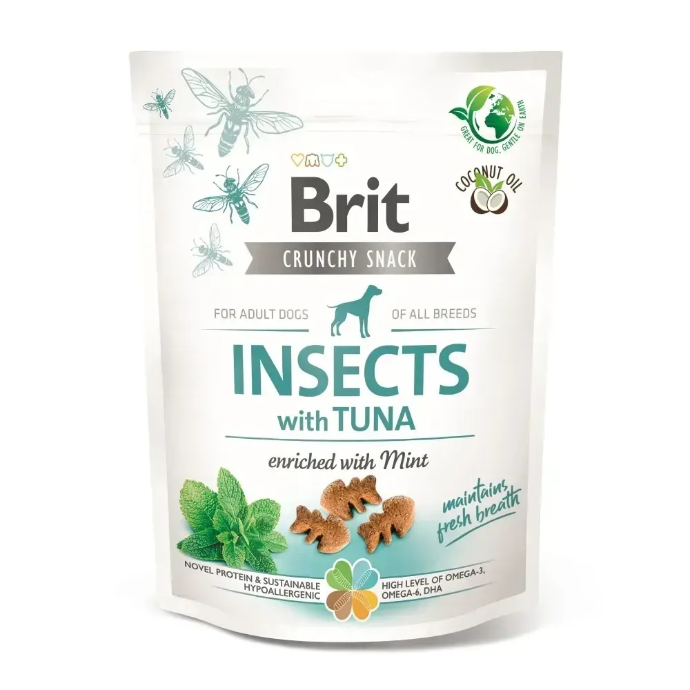 Лакомства для собак Brit Care Dog Crunchy Cracker Insects для свежести дыхания насекомые, тунец и мята, 200 г Винница - изображение 1