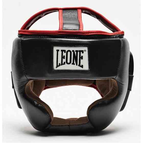 Шолом для боксу з повним захистом тренувальний з натуральної шкіри чорний Leone Full Cover Black розмір L Київ