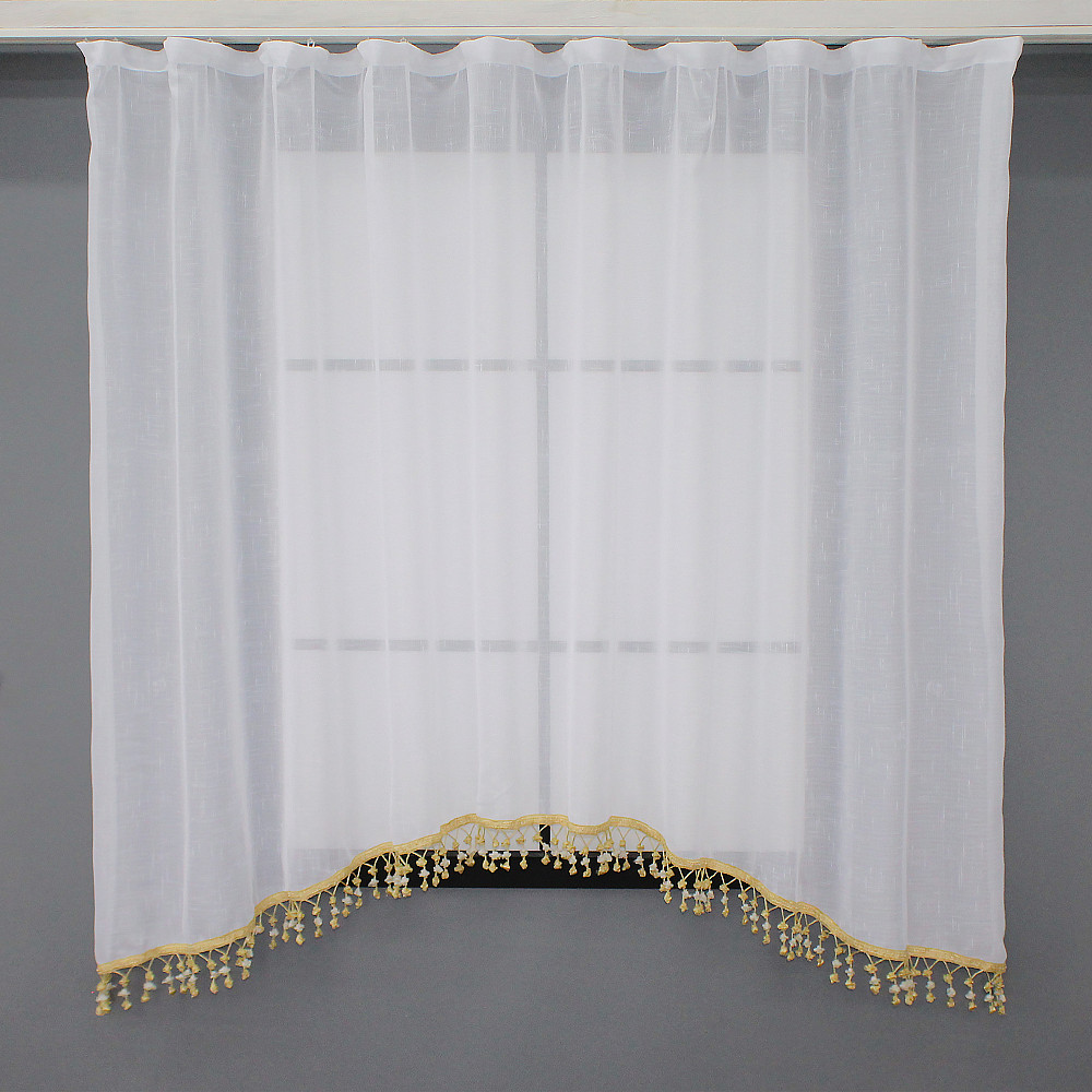 Кухонна арка VR-Textil № 000к льон з бахромою білий з золотистим 270х135 см (51-235) Київ - фото 1